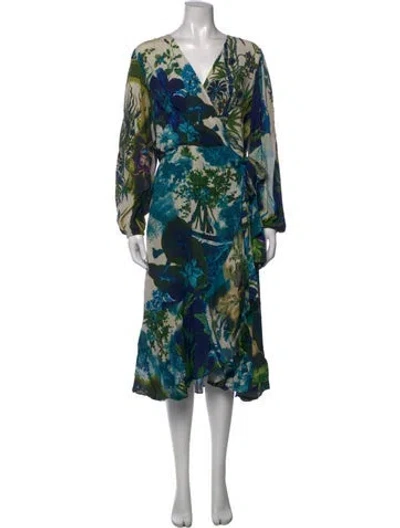 Pre-owned Kobi Halperin Floral Print Midi Length Dress In Blue
