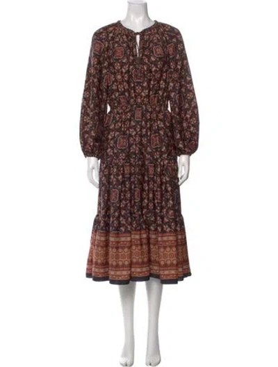 Pre-owned Kobi Halperin Floral Print Midi Length Dress In Brown