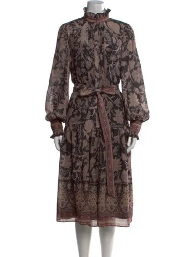 Pre-owned Kobi Halperin Floral Print Midi Length Dress In Brown