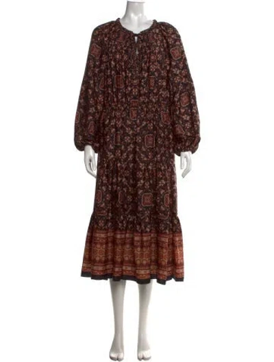 Pre-owned Kobi Halperin Floral Print Midi Length Dress In Brown