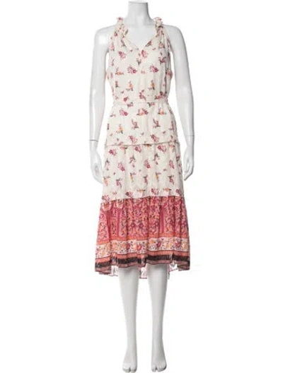 Pre-owned Kobi Halperin Floral Print Midi Length Dress In Metallic/neutrals