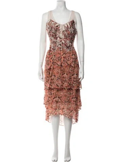 Pre-owned Kobi Halperin Floral Print Midi Length Dress In Orange