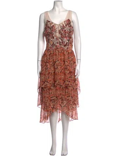 Pre-owned Kobi Halperin Floral Print Midi Length Dress In Orange