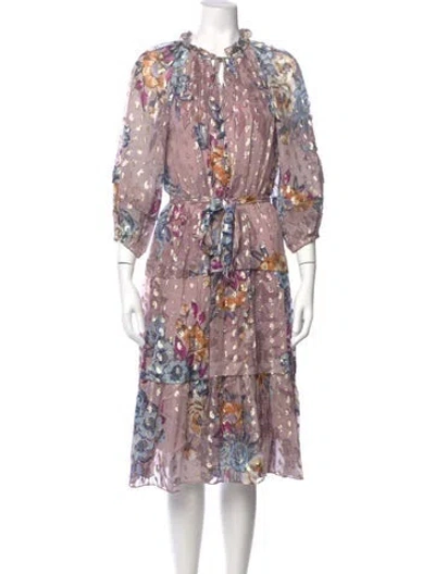 Pre-owned Kobi Halperin Floral Print Midi Length Dress In Purple