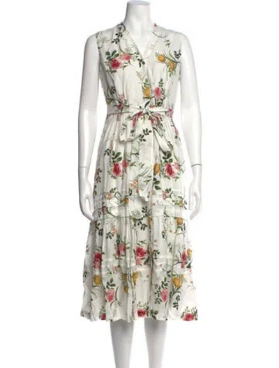 Pre-owned Kobi Halperin Floral Print Midi Length Dress W/ Tags In White