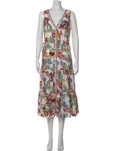 Pre-owned Kobi Halperin Floral Print Midi Length Dress In White