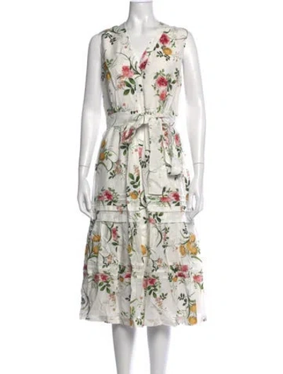 Pre-owned Kobi Halperin Floral Print Midi Length Dress In White