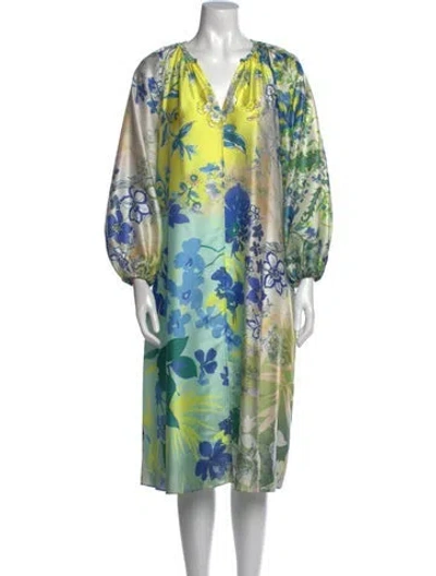 Pre-owned Kobi Halperin Floral Print Midi Length Dress In Yellow
