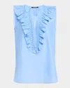 Kobi Halperin Florence Sleeveless Ruffle Blouse In Dusty Blue