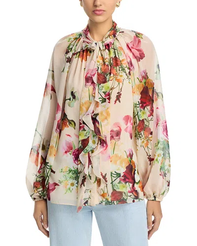 Kobi Halperin Galen Floral Print Blouse In Ecru Multi