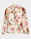 Kobi Halperin Galen Floral Print Blouse In Ecru Multi
