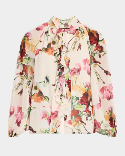 KOBI HALPERIN GALEN FLORAL-PRINT RUFFLE BLOUSE