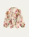 Kobi Halperin Galen Floral Print Blouse In Ecru Multi