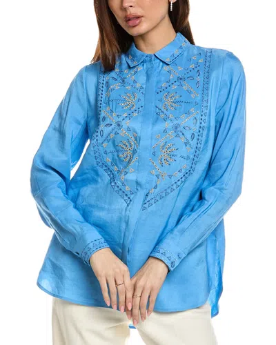 Kobi Halperin Genevieve Embroidered Linen-blend Blouse In Blue