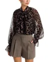 Kobi Halperin Davi Print Tie Neck Top In Brown
