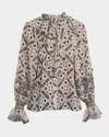 Kobi Halperin Davi Raglan Leopard-print Blouse In Gray