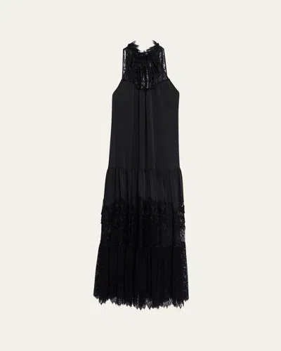 Kobi Halperin Hallee Lace-inset Halter Maxi Dress In Black