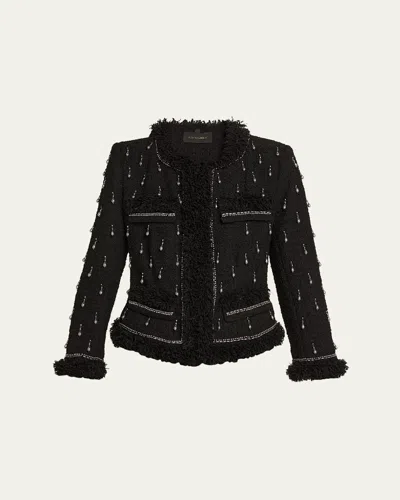 KOBI HALPERIN HANA BEADED FRINGE-TRIM TWEED JACKET