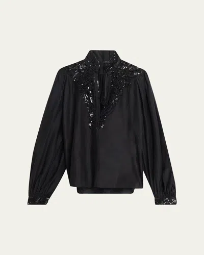 Kobi Halperin Harper Sequinned Embroidered Blouse In Black