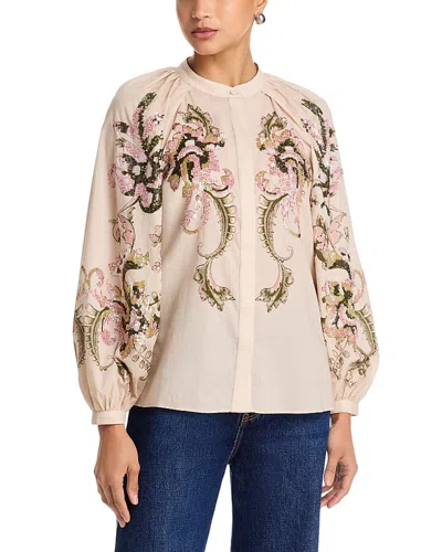 Kobi Halperin Heidi Sequin Floral-print Blouse In Neutral