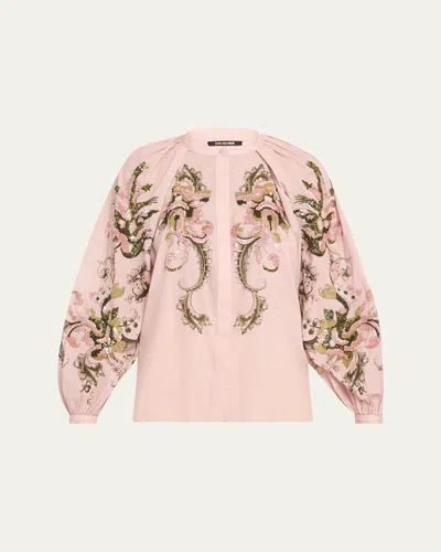 Kobi Halperin Heidi Sequin Floral-print Blouse In Pink