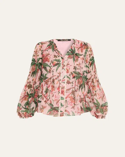 Kobi Halperin Helen Pleated Floral-print Blouse In Multi