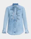 Kobi Halperin Imara Beaded Embroidered Denim Blouse In Dark Blue