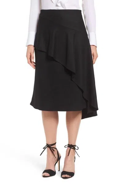 Kobi Halperin Inessa Asymmetrical Wool Blend Ruffled Skirt In Black