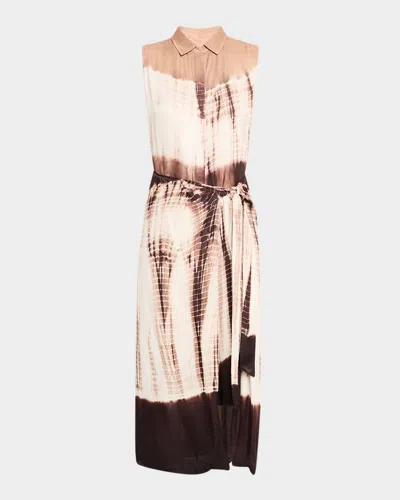 Kobi Halperin Ivria Tie-dye Sleeveless Midi Wrap Shirtdress In Coffee