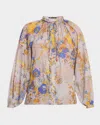 Kobi Halperin Janice Ruffled Tie-neck Floral Cotton Blouse