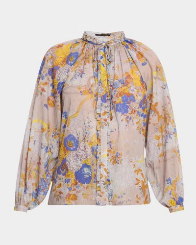 Kobi Halperin Janice Ruffled Tie-neck Floral Cotton Blouse