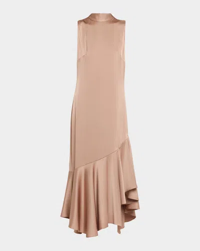Kobi Halperin Jenkins Turtleneck High-low Flounce Midi Dress In Brown