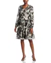 Kobi Halperin Jenson Metallic Ruffle Long Sleeve Silk Dress In Graphite Multi