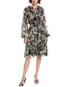 Kobi Halperin Jenson Metallic Ruffle Long Sleeve Silk Dress In Multi