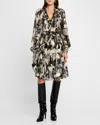Kobi Halperin Jenson Metallic Ruffle Long Sleeve Silk Dress In Graphite Multi