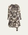 Kobi Halperin Jenson Metallic Ruffle Long Sleeve Silk Dress In Graphite Multi