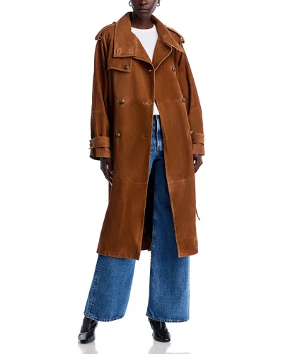 Kobi Halperin Johnny Suede Long Coat In Brown