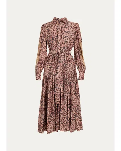 Kobi Halperin Jordy Beaded Animal-print Midi Dress In Dark Natural