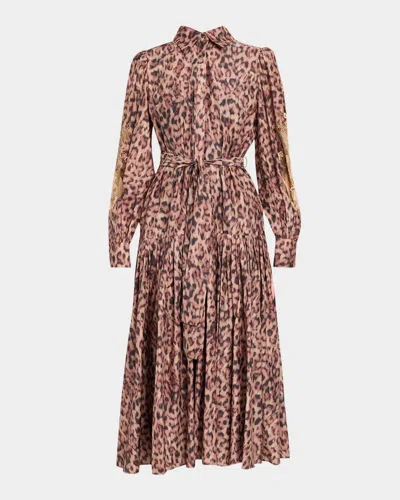 Kobi Halperin Jordy Beaded Animal-print Midi Dress In Dark Natural