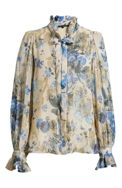 Kobi Halperin Josie Metallic Floral Ruffle Button-up Shirt In Multi