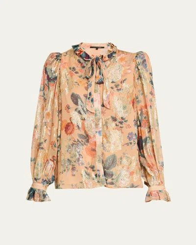 Kobi Halperin Josie Pussybow Floral Bloue In Brown