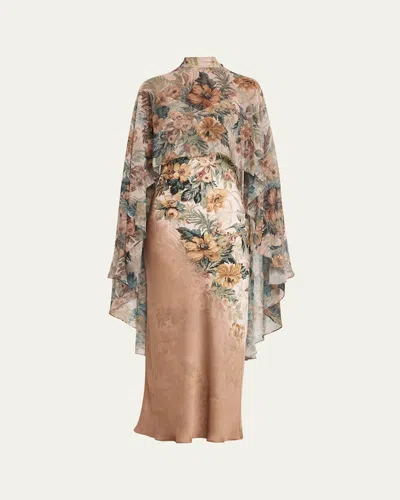 Kobi Halperin Joy Floral-print Maxi Dress With Cape In Neutral