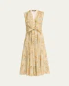 Kobi Halperin Junia Pleated Watercolor-print Midi Dress In Multi