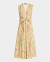 Kobi Halperin Junia Pleated Watercolor-print Midi Dress In Multi