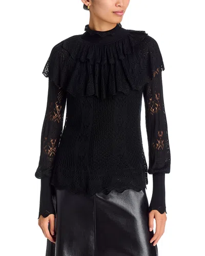 Kobi Halperin Justina Ruffle Front Lace Sweater In Black