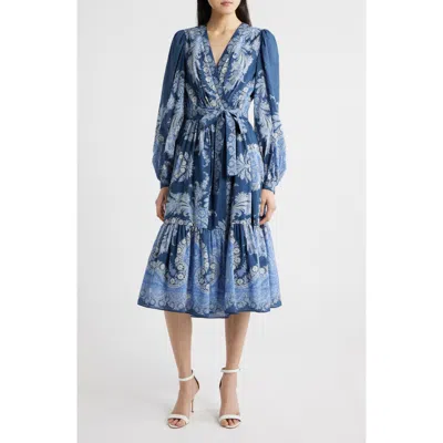 Kobi Halperin Kai Print Long Sleeve Midi Dress In Blue