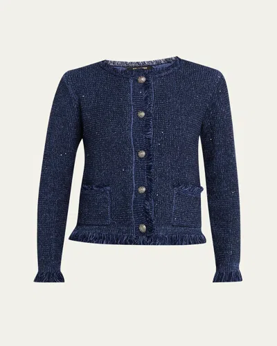 Kobi Halperin Kailey Fringe-trim Sequin Knit Sweater In Blue