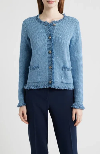 Kobi Halperin Kailey Sequin Fringe Cardigan In Blue