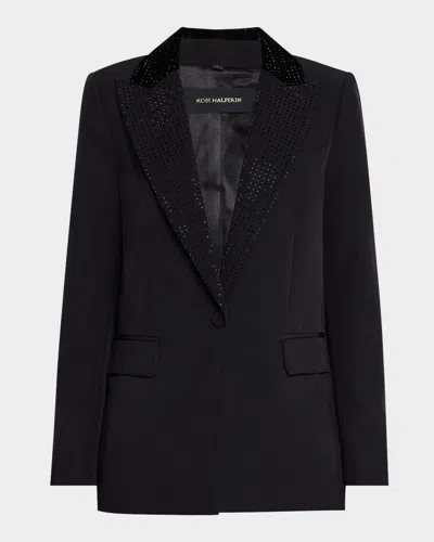 Kobi Halperin Kenny Single-button Rhinestone Twill Jacket In Black