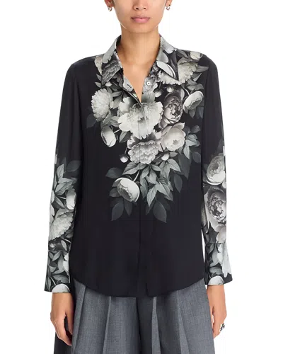 Kobi Halperin Kit Placed Floral Stretch Silk Georgette Button-up Shirt In Black